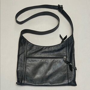 SVEN BERKLEY USA LEATHER CROSSBODY BAG METALLIC BLACK VINTAGE 90’s MINIMALIST